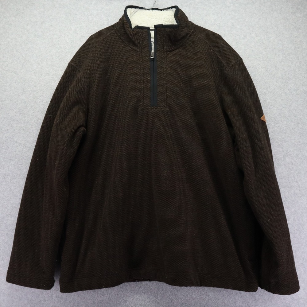 Orvis Sweater Mens XL 1/4 Zip Pullover Sherpa Lined‎ Mock Neck Brown Long Sleeve